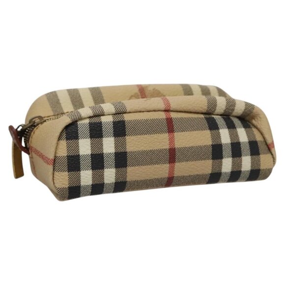 BURBERRY Nova Check Accessory Pouch PVC Beige Gold Auth 113122 - Picture 1 of 13